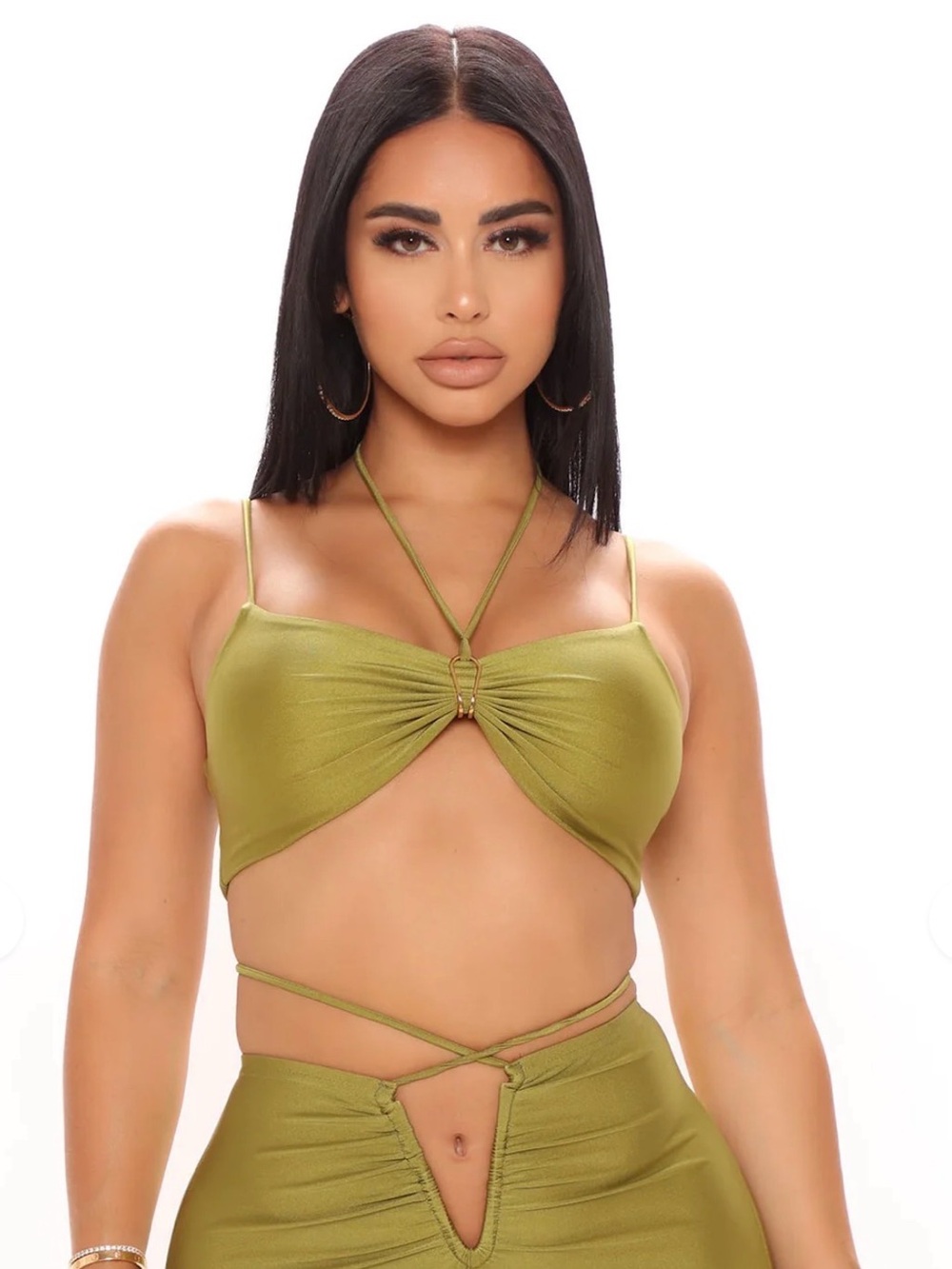 Fashion Nova Olive Green Ring-Detail Top